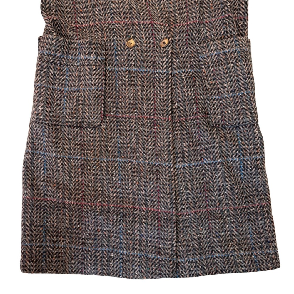 VTG 80s Pure New Wool Oversize Tweed Trench Coat Multi Herringbone Windowpane 16 - Picture 3 of 9